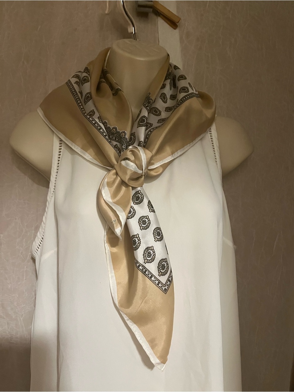 Silk-Feel Beige Paisley Square Scarf - Women Accessories